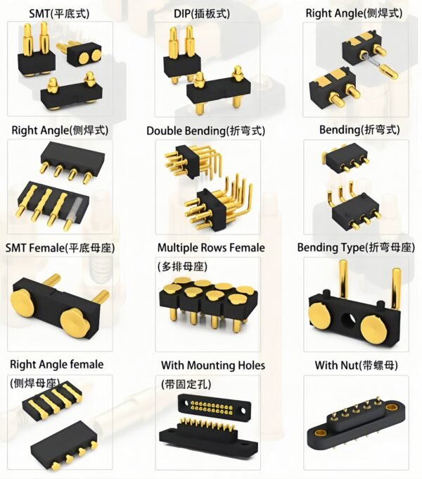 High Quality Precisie 2 3 4 5 6 7 8 9 10 12 14 16 18 20 Pin Gold Plated Brass Contact Spring Pogo Pin Connector