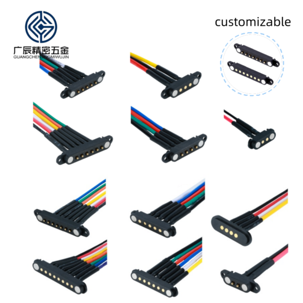 1 2.54mm Pitch Waterproof Magnetic Pogo Pin Connector 2-8 Pin Male Female Spring Loaded Magnetic Charging Cable for Smart Device
