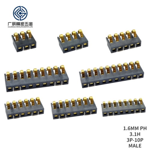 1.6mm Pitch Gold-Plated Spring Loaded Pogo Pin 3P 4P 5P 6P 8P 10P Female Male SMD Lithium Battery Connectors for Mobile Devices