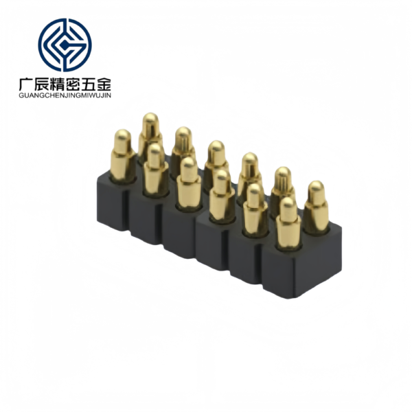 Pogo Pin Dip Type Double Row Female 12 Pin Connector Spring Loaded Contact PCB Mount Brass Gold Plated 2A