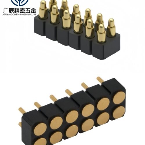 Pogo Pin Dip Type Double Row Female 12 Pin Connector Spring Loaded Contact PCB Mount Brass Gold Plated 2A