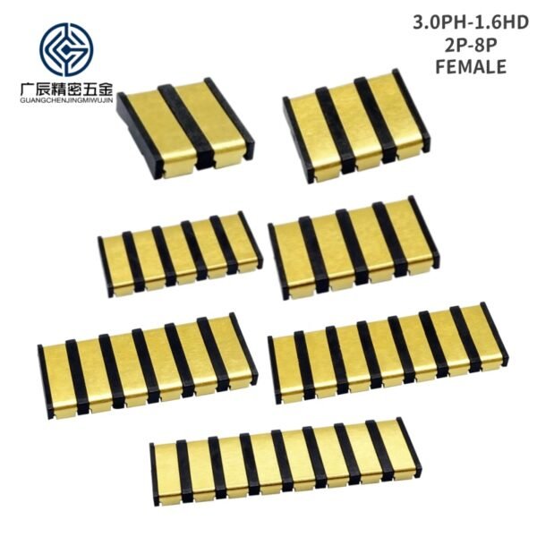 3.0mm Pitch PCB Sliding Type 6.0mm Height Gold Plated 1 2 3 4 5 6 7 8 9 10 Pin SMD Spring Battery Connector with Positioning Pins