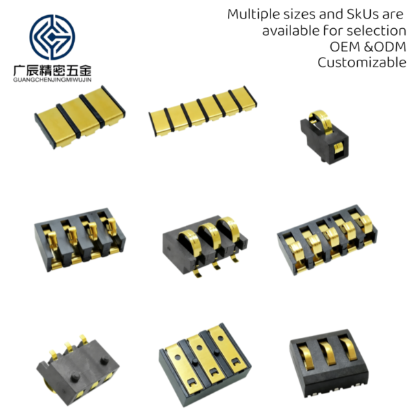 1.27mm Height 2.54mm Pitch 2-10 Pins Gold Plated Female SMD PAD Surface Mount Spring Contact Battery Connectors for Power Charge
