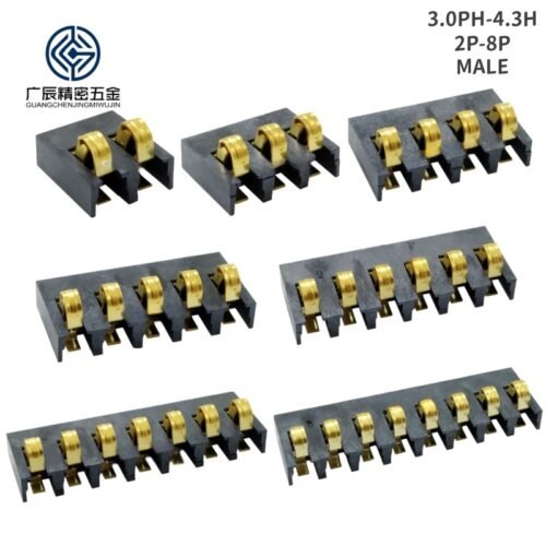 3.0mm Pitch PCB Sliding Type 6.0mm Height Gold Plated 1 2 3 4 5 6 7 8 9 10 Pin SMD Spring Battery Connector with Positioning Pins