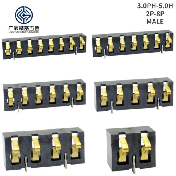 3.0mm Pitch PCB Sliding Type 6.0mm Height Gold Plated 1 2 3 4 5 6 7 8 9 10 Pin SMD Spring Battery Connector with Positioning Pins