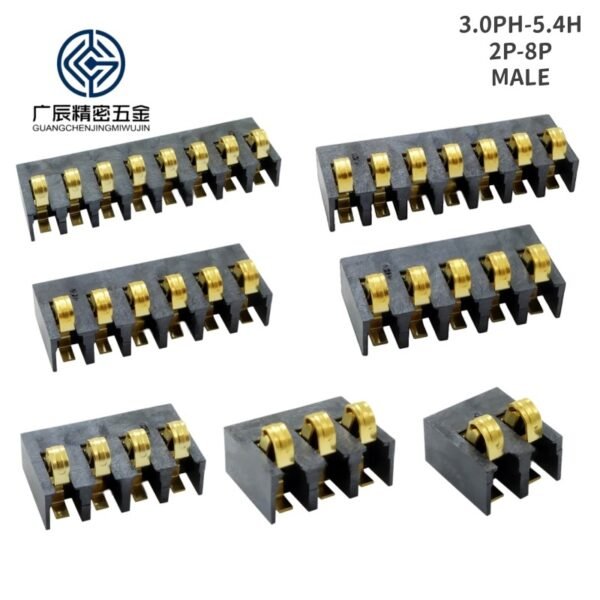 3.0mm Pitch PCB Sliding Type 6.0mm Height Gold Plated 1 2 3 4 5 6 7 8 9 10 Pin SMD Spring Battery Connector with Positioning Pins