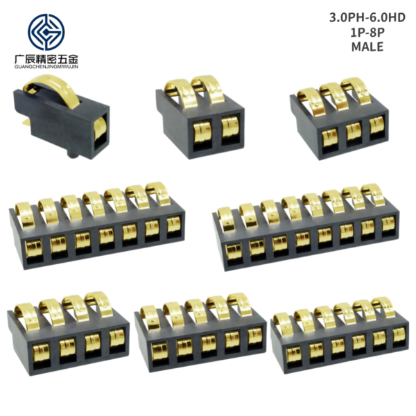 3.0mm Pitch PCB Sliding Type 6.0mm Height Gold Plated 1 2 3 4 5 6 7 8 9 10 Pin SMD Spring Battery Connector with Positioning Pins