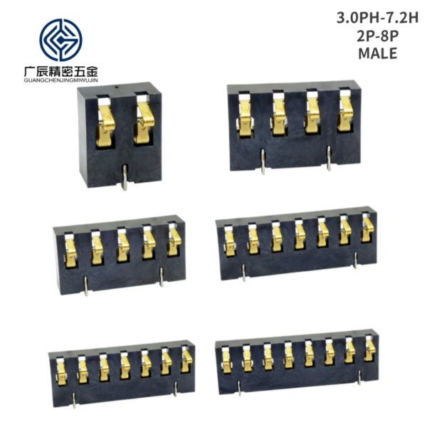 3.0mm Pitch PCB Sliding Type 6.0mm Height Gold Plated 1 2 3 4 5 6 7 8 9 10 Pin SMD Spring Battery Connector with Positioning Pins