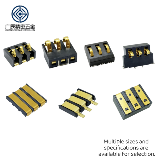 1.27mm Height 2.54mm Pitch 2-10 Pins Gold Plated Female SMD PAD Surface Mount Spring Contact Battery Connectors for Power Charge