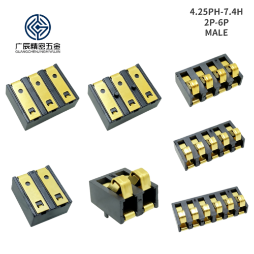 High Precision 4.25mm Pitch 7.4mm Height with Positioning Pins 2 3 4 5 6 Pin Gold Plated Spring Battery Connector for SMT PCB