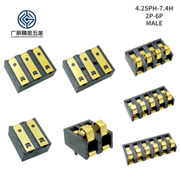 High Precision 4.25mm Pitch 7.4mm Height with Positioning Pins 2 3 4 5 6 Pin Gold Plated Spring Battery Connector for SMT PCB