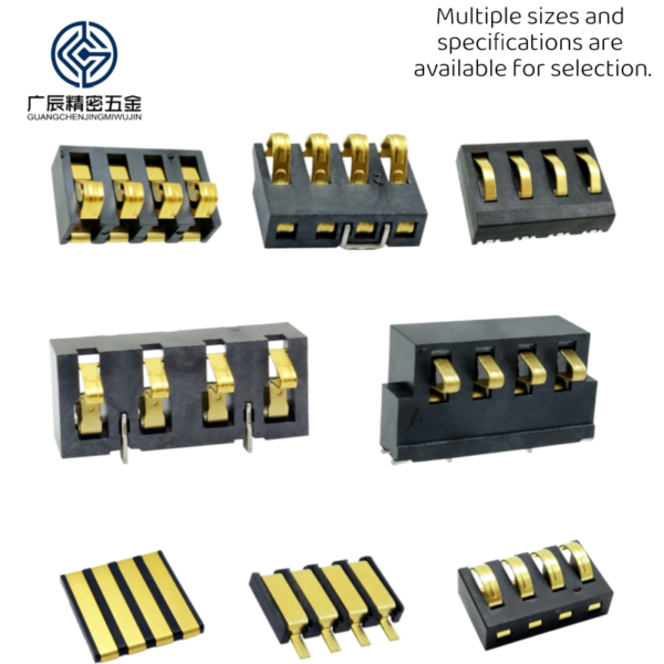 1.27mm Height 2.54mm Pitch 2-10 Pins Gold Plated Female SMD PAD Surface Mount Spring Contact Battery Connectors for Power Charge