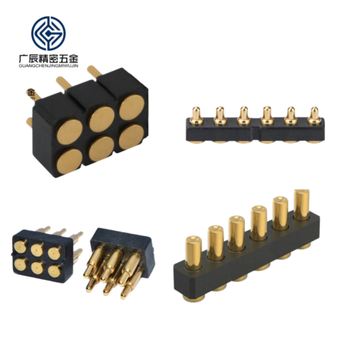 Customized Through Holes PCB Brass Gold Plating Pogo Pin Connector 6 Pin Spring Loaded Connector Pogo Pin