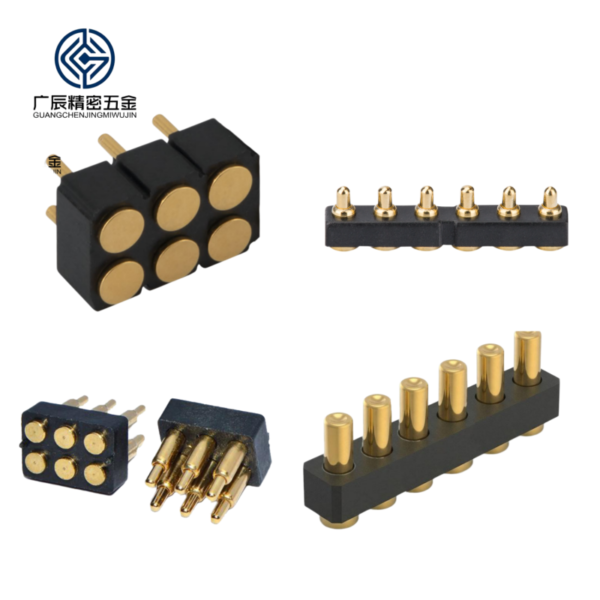 6 Customized Through Holes PCB Brass Gold Plating Pogo Pin Connector 6 Pin Spring Loaded Connector Pogo Pin