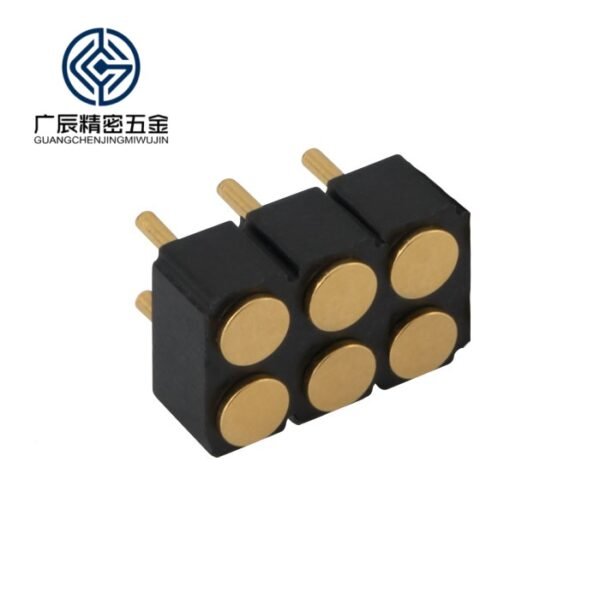 6P-双排-母座 Customized Through Holes PCB Brass Gold Plating Pogo Pin Connector 6 Pin Spring Loaded Connector Pogo Pin