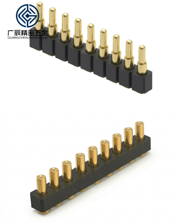9单 OEM ODM Spring Loaded Connector Pogo Pin 2.54mm Pitch Single Row 9 PIN Vertical Male Female Pin Header Connector
