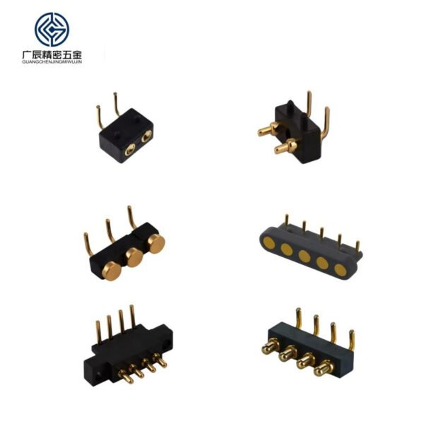 Main-01 Custom PCB Board Spring Target Pins Connector 2pin 3pin 4pin 5pin Flat Through Holes Right-Angle Pogo Pin Connector